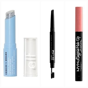 NYX Eyebrow pencil elf lip exfoliator and NYX lipstick